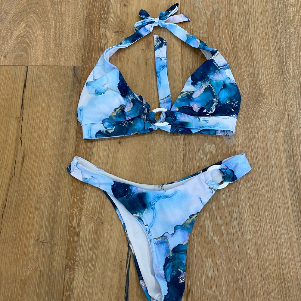 shein blue marble bikini